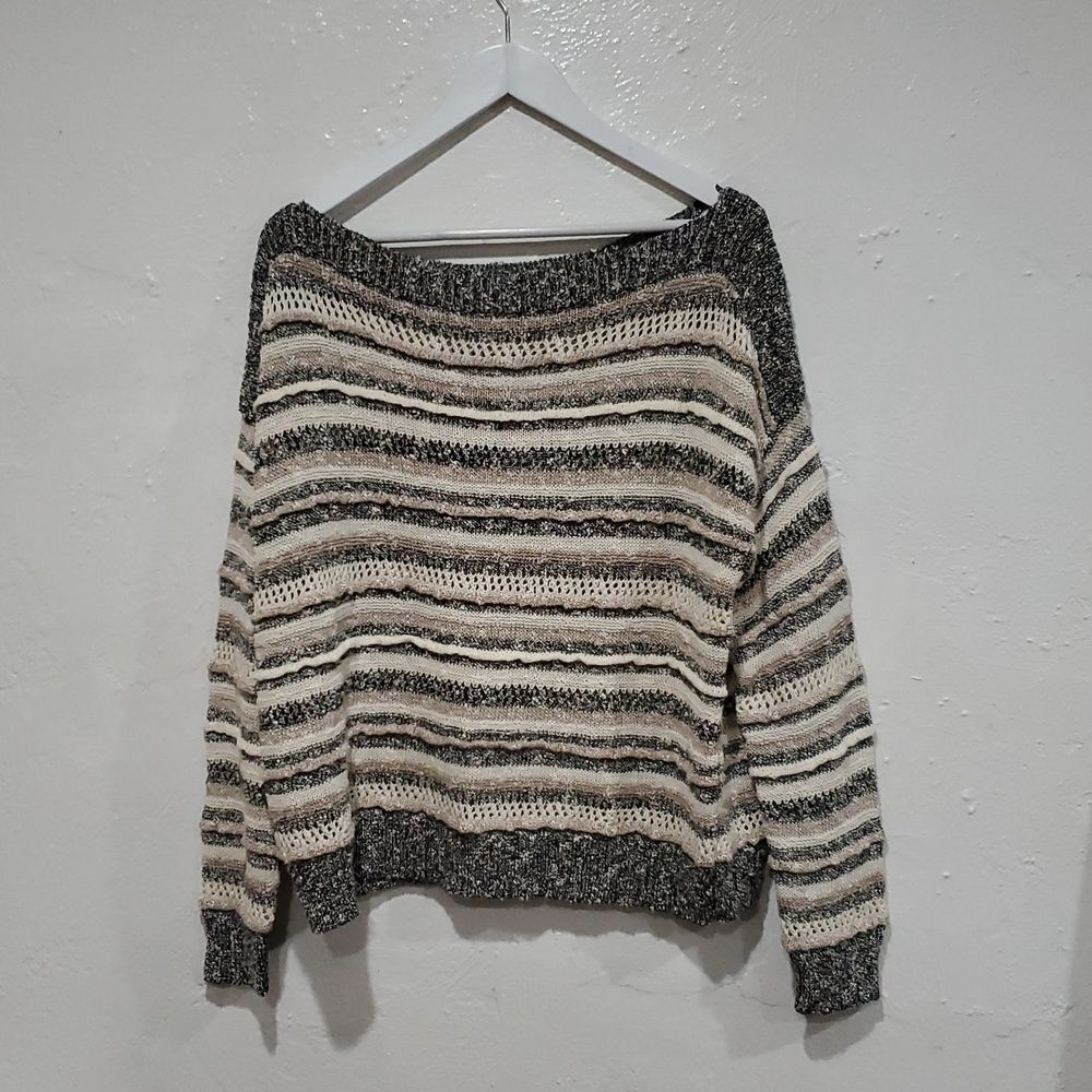 Splendid Italian Yarn Boat Neck Off-the-Shoulder Chochet Knit Sweater